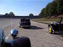 As part of the celebration of the 75th anniversary of the rear wheel driven 'Rosalie' type Citroën (1932-1938) on October 6-7, 2007, some lucky visitors are speeding on the old speed oval at Montlhéry-Linas, near Paris. This clip has been taken from a 1938 11 BL fauxcabriolet with a very powerful 2-carb-engine. It overtakes every other car in this race easily. Note the mint original bi-colored 7C 1934, the 6cyl. 1937 BMW 327 roadster and the very original black 11BL 1938!