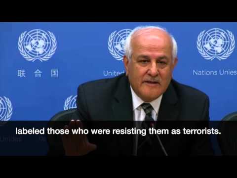 Palestinian UN representative Riyadh Mansour, April 27, 2016, UN Press Conference