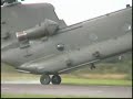 Chinook helicoptor in reverse twin rotor air show display
