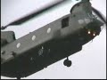Chinook helicoptor in reverse twin rotor air show display