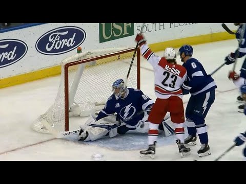 Video: McGinn shovels backhander past Vasilevskiy for Hurricanes lead