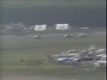 the race finally restarts after the long red flag for rain.  soon after the restart #24 micky gibbs crashes hard in turn 1 while #43 richard petty spins out behind him.

pocono
june 16th 1991