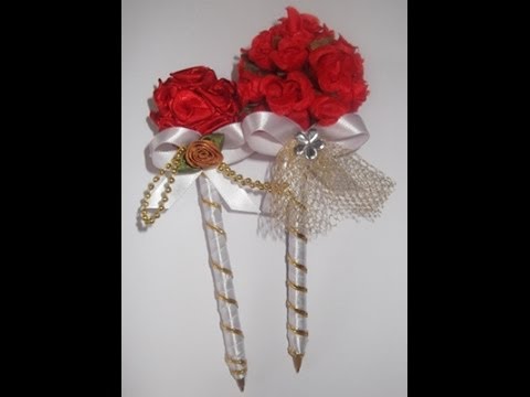 como fazer lembrancinha para casamento (mini buque na caneta)