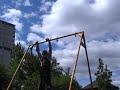 Different variations of the muscle up on a bar.