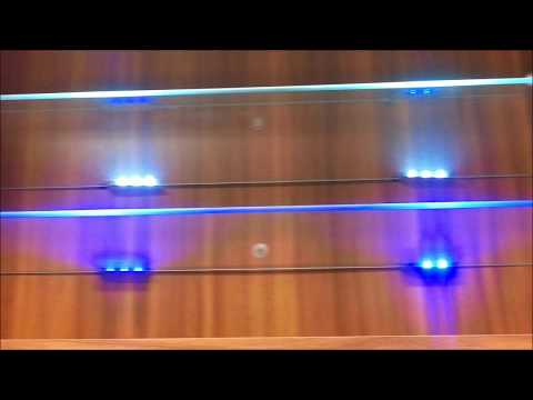 Blue LED Lights Edge Lit Glass cabinet shelf Backlighting / How to Install / Blau Schrank / Regal