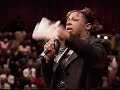 beverly crawford takes a quick praise break at the 2001 soul winners conference.