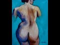 Nude Female with Green (Rear View): Oil Painting by Cumes