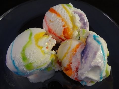 cream - This colourful ice cream is so easy to make using just vanilla ice cream and some Jell-o powder. Rainbow cake roll video: http://www.youtube.com/watch?v=vBvo...
