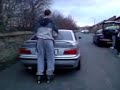CRAZY KID ON  ROLLER BLADES ON A M3 AT 85 MPH HUDDERSFIELD