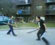 dagger and sword fighting against double bladed staff