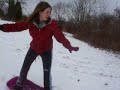 Chelsey snowboarding down the hill :)