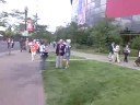 The crowd outside the Excel Center