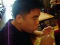 Chaeho eating a pizza costumized by ManueL
