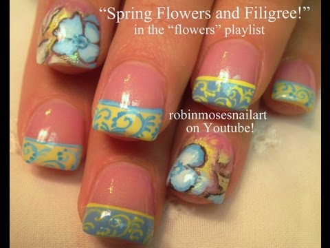 Spring Flowers & Filigree Nail Art