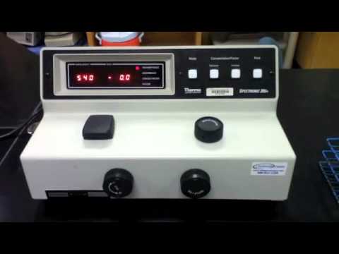 spectrometer - In this video I demonstrate how to properly calibrate the spectrophotometer and then use it to obtain the absorbance and transmittance of a sample.