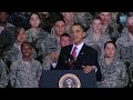 The President greets the troops at Osan Air Base in South Korea and says that their work has helped transform millions of lives in the region. November 19, 2009. (Public Domain)