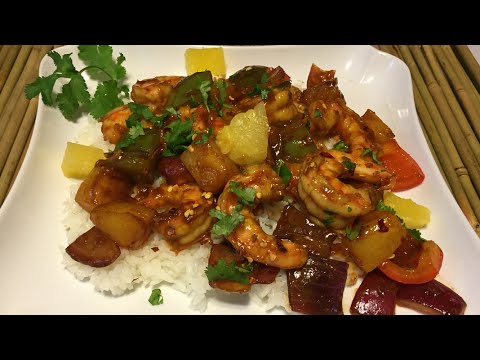 CAMARONES CON PIÑA Y SALSA BARBECUE,{BBQ}, RECETA DELICIOSA!