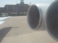 Window view from Air Koryo IL-62M P-885 during engine start at Beijing Capital Airport (PEK), China. Operating flight JS152 to Pyongyang (FNJ), Democratic Peoples' Republic of Korea on 12th May 2012.