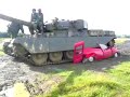 Tank crushes van Tank crushes van