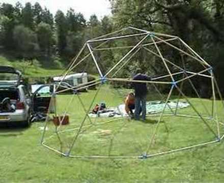Geodesic dome tent - setting up