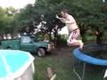 Guy damages his pool with failed jump