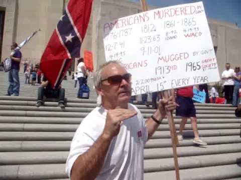 neo Confederate - Questioning the Confederate Flag at the Baton Rouge Tea Party. 4-15-09.