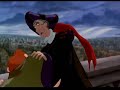 this wins my vote for best foreign version, hands down. french quasimodo is an absolute angel!!!
this video is dedicated to xichotl, who was the first to put it up but had it taken down because disney had a hissy fit. i shall avenge you!!!

le bossu de notre dame -- rien qu'un jour
european french

frollo : 
le monde est cruel,
le monde est m�chant,
je suis le seul qui veuille ton bien dans cette cit�.
je suis ton seul ami.
je te nourris, t'instruis, t'offre un abri.
je regarde ta laideur sans peur.
comment prot�ger ta vie si tu ne demeures pas ici,
toujours ici.
rappelles-toi ce que je t'ai appris quasimodo :
tu es difforme...
 
quasimodo :
... je suis difforme.
 
frollo :
et tu es tr�s laid...
 
quasimodo :
... et je suis tr�s laid.
 
frollo :
ce sont des crimes aux yeux des hommes qui sont sans piti�.
mais tu ne comprends rien...
 
quasimodo : 
... vous �tes mon d�fenseur.
 
frollo :
en bas, ils te traiteront de monstre...
 
quasimodo :
... je suis un monstre.
 
frollo : 
en bas, c'est la haine et le m�pris...
 
quasimodo :
... oui, rien qu'un monstre.
 
frollo : 
tu dois fuir leur calomnie, leur intol�rance,
reste ici, reste moi fid�le...
 
quasimodo : 
... je suis fid�le.
 
frollo :
... reconnaissant.
 
quasimodo :
... reconnaissant.
 
frollo :
fais ce que je dis, ob�is, et reste ici !
 
quasimodo : 
... je reste ici.
a l'abri des fen�tres et des parapets de pierre,
je regarde vivre les gens d'en bas.
chaque jour j'envie leur vie, moi qui vis solitaire,
mais leur histoire je ne la connais pas.
j'apprends leurs chansons, leurs rires, leur visage,
moi je les vois mais eux ne me voient pas.
je voudrais tout � tour rencontrer ces personnages,
rien qu'un seul jour, aux pieds des tours.
tout en bas, vivre au grand soleil,
sans regarder le ciel,
une seule fois,
partager leurs joies.
je crois, qu'ils n'entendent pas,
la voix de mon coeur, qui se meurt,
quand je vois les gens d'en bas.
en bas, j'entends les tisserands, les meuniers et leur femme,
leur bonheur insouciant me br�le et m'enflamme.
leurs cris qui r�sonnent jusqu'au coeur de notre-dame,
font saigner les larmes au coeur de mon �me !
si j'avais cette vie,
je vivrai � la folie !
en bas, sur les bords de seine,
je go�terai la joie, des gens qui se prom�nent.
si pour un jour, un seul jour,
je quittai ma tour,
ce serait merveilleux,
d'�tre heureux,
a mon tour, faire un tour,
alentour de ma tour.
rien qu'un jour, un jour en bas!

frollo : the world is cruel, the world is malicious, i am the only one who wants your welfare in this city. i am your only friend. i feed you, teach you, offer a shelter to you. i look upon your ugliness without fear. how to protect your life if you do not remain here, always here? remember what i taught you quasimodo: you are deformed... 
quasimodo : ... i am deformed. 
frollo: and you are very ugly... 
quasimodo :... and i am very ugly.
frollo : these are crimes in the eyes of men who are without pity. but you do not understand anything...
quasimodo : ... you are my defender.
frollo :down below, they will treat you as a monster...   
quasimodo :... i am a monster.
frollo : down below, it's hatred and contempt. 
quasimodo :... yes, nothing but a monster.
frollo : you must flee their calumny, their intolerance, remain here, remain to me faithful...
quasimodo : ... i am faithful.
frollo :...  recognizing.   
quasimodo :...  recognizing.
frollo : do what i say, obey, and stay here!
quasimodo : ... i stay here.
under the shelter of the windows and parapets of stone, i look at the people living down below. every day i envy their life, me who lives solitary, but their history, i do not know it. i learn their songs, their laughs, their faces, me, i see them, but they do not see me.
i would like in turn to meet these characters, only a single day, at the feet of the towers. all down below, living in the big sun, without looking at the sky a single time, share their joys. i believe that they do not hear the voice of my heart, which dies when i see the people down below! down below, i hear the weavers, the millers and their wives; their carefree happiness burns me and ignites me! their cries that resound to the heart of our lady make tears bleed from the heart of my soul! if i had this life, i would live to the madness! down below, on the edges of the seine, i would taste the joy of people who stroll. if for a day, only one day, i left my tower, it would be marvelous, to be happy, have my turn, to take a tour, around my tower! only one day, one day down below!