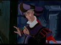 This wins my vote for best foreign version, hands down. French Quasimodo is an absolute angel!!!
This video is dedicated to xichotl, who was the first to put it up but had it taken down because Disney had a hissy fit. I SHALL AVENGE YOU!!!

Le Bossu de Notre Dame -- Rien Qu'un Jour
European French

FROLLO : 
Le monde est cruel,
Le monde est méchant,
Je suis le seul qui veuille ton bien dans cette Cité.
Je suis ton seul ami.
Je te nourris, t'instruis, t'offre un abri.
Je regarde ta laideur sans peur.
Comment protéger ta vie si tu ne demeures pas ici,
Toujours ici.
Rappelles-toi ce que je t'ai appris Quasimodo :
Tu es difforme...
 
QUASIMODO :
... Je suis difforme.
 
FROLLO :
Et tu es très laid...
 
QUASIMODO :
... Et je suis très laid.
 
FROLLO :
Ce sont des crimes aux yeux des hommes qui sont sans pitié.
Mais tu ne comprends rien...
 
QUASIMODO : 
... Vous êtes mon défenseur.
 
FROLLO :
En bas, ils te traiteront de monstre...
 
QUASIMODO :
... Je suis un monstre.
 
FROLLO : 
En bas, c'est la haine et le mépris...
 
QUASIMODO :
... Oui, rien qu'un monstre.
 
FROLLO : 
Tu dois fuir leur calomnie, leur intolérance,
Reste ici, reste moi fidèle...
 
QUASIMODO : 
... Je suis fidèle.
 
FROLLO :
... Reconnaissant.
 
QUASIMODO :
... Reconnaissant.
 
FROLLO :
Fais ce que je dis, obéis, et reste ici !
 
QUASIMODO : 
... Je reste ici.
A l'abri des fenêtres et des parapets de pierre,
Je regarde vivre les gens d'en bas.
Chaque jour j'envie leur vie, moi qui vis solitaire,
Mais leur histoire je ne la connais pas.
J'apprends leurs chansons, leurs rires, leur visage,
Moi je les vois mais eux ne me voient pas.
Je voudrais tout à tour rencontrer ces personnages,
Rien qu'un seul jour, aux pieds des tours.
Tout en bas, vivre au grand soleil,
Sans regarder le ciel,
une seule fois,
Partager leurs joies.
Je crois, qu'ils n'entendent pas,
La voix de mon coeur, qui se meurt,
Quand je vois les gens d'en bas.
En bas, j'entends les tisserands, les meuniers et leur femme,
Leur bonheur insouciant me brûle et m'enflamme.
Leurs cris qui résonnent jusqu'au coeur de Notre-Dame,
Font saigner les larmes au coeur de mon âme !
Si j'avais cette vie,
Je vivrai à la folie !
En bas, sur les bords de Seine,
Je goûterai la joie, des gens qui se promènent.
Si pour un jour, un seul jour,
Je quittai ma tour,
Ce serait merveilleux,
D'être heureux,
A mon tour, faire un tour,
Alentour de ma tour.
Rien qu'un jour, un jour en bas!

FROLLO : The world is cruel, the world is malicious, I am the only one who wants your welfare in this city. I am your only friend. I feed you, teach you, offer a shelter to you. I look upon your ugliness without fear. How to protect your life if you do not remain here, always here? Remember what I taught you Quasimodo: You are deformed... 
QUASIMODO : ... I am deformed. 
FROLLO: And you are very ugly... 
QUASIMODO :... And I am very ugly.
FROLLO : These are crimes in the eyes of men who are without pity. But you do not understand anything...
QUASIMODO : ... You are my defender.
FROLLO :Down below, they will treat you as a monster...   
QUASIMODO :... I am a monster.
FROLLO : Down below, it's hatred and contempt. 
QUASIMODO :... Yes, nothing but a monster.
FROLLO : You must flee their calumny, their intolerance, remain here, remain to me faithful...
QUASIMODO : ... I am faithful.
FROLLO :...  Recognizing.   
QUASIMODO :...  Recognizing.
FROLLO : Do what I say, obey, and stay here!
QUASIMODO : ... I stay here.
Under the shelter of the windows and parapets of stone, I look at the people living down below. Every day I envy their life, me who lives solitary, but their history, I do not know it. I learn their songs, their laughs, their faces, Me, I see them, but they do not see me.
I would like in turn to meet these characters, only a single day, at the feet of the towers. All down below, living in the big sun, without looking at the sky a single time, share their joys. I believe that they do not hear the voice of my heart, which dies when I see the people down below! Down below, I hear the weavers, the millers and their wives; their carefree happiness burns me and ignites me! Their cries that resound to the heart of Our Lady make tears bleed from the heart of my soul! If I had this life, I would live to the madness! Down below, on the edges of the Seine, I would taste the joy of people who stroll. If for a day, only one day, I left my tower, it would be marvelous, to be happy, have my turn, to take a tour, around my tower! Only one day, one day down below!