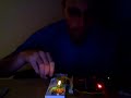 I wanted to try out a tri-colour LED I bought online on Sparkfun Electronics, and try out my dev board... The Z16F board is hooked into an RGB LED through three PWM channels, and three potentiometers through three ADC channels. You can also flip the switch on the board to output a sine wave of slightly different frequency to each of the RGB channels. You can mix the RGB amounts to make pretty much any colour you want, although it looks best if you diffuse the colours through a piece of paper or something