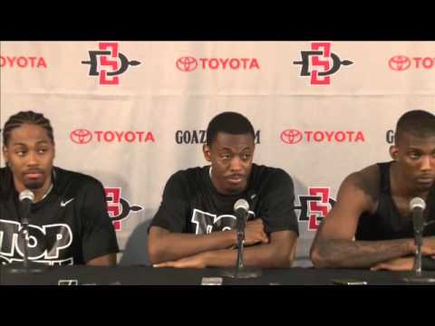 SDSU MEN'S HOOPS: DAVIS, THAMES & SHEPARD POSTGAME vs. UNM - 3/8/14