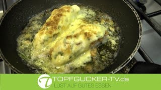 Gebratenes Kabeljaufilet gratiniert mit Büsumer Krabben mit selbtgemachter Sauce Hollandaise