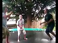 little girl gets double bounced super high