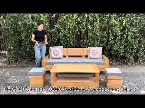 Bộ bàn ghế sofa văng gỗ sồi nga 2m 