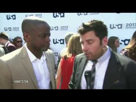 usa_network - Footage of the Psych Cast (James Roday, Dulé Hill, Maggie Lawson, Tim Omundson, Kirsten Nelson and Corbin Bernsen) at the 2013 USA Network Upfronts in NYC.
