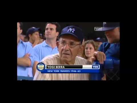 yankee stadium - yogi introduced in ceremony of last game at old Yankee stadium.