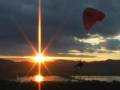 Powered paragliding over Danube river in Hungary