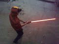 lightsaber battle in abandoned factory