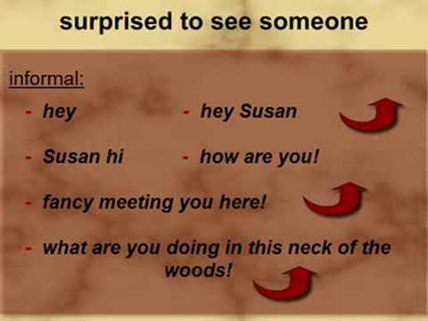 greeting - Greeting / Meeting people part 2. ESL We meet people in many different situations. This video will help you to be confident when you see people you know and ...