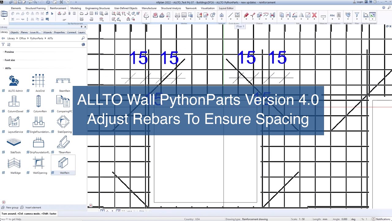 ALLTO Wall PythonParts Version 4.0 - Adjust rebars to ensure spacing