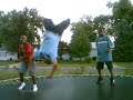 Brothers and friends on trampoline