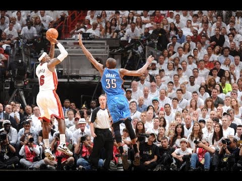 three pointer - Check out LeBron James as he goes down hard and comes up injured after scoring off the amazing Wade block and has to be carried off the court but then checks...