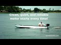 HIGHER QUALITY VIDEO VERSION We are experimenting with 2 models of a small planing skiff. This is the entry level model, with a 48 volt tiller outboard. Please go to www.epowermarine.com for contact information.