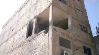 اثار الدمار جراء القصف المتواصل على مخيم الحسينية