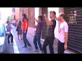 carpacho! rehearsing their dance moves in the street.
