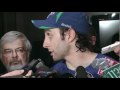 2010-05-12 | Roberto Luongo postgame ~> I bet Big Joe Thornton is relieved to have his biggest playoff choker label replaced by Luongo. What a captain! Those were some weak ass goals you ... ()