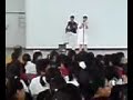 Ms Haiza in fuhua uniform on stage performing rock song Ms Haiza in fuhua uniform on stage performing rock song