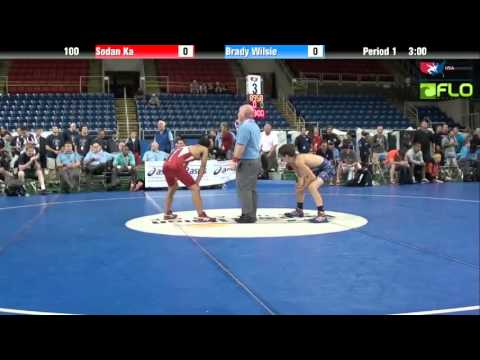 sodan - RR1 match of the 2013 USAW Junior Freestyle Nationals with Sodan Ka from Minnesota vs Brady Wilsie from Illinois at 100 lbs. Copyright USA Wrestling 2012. Te...