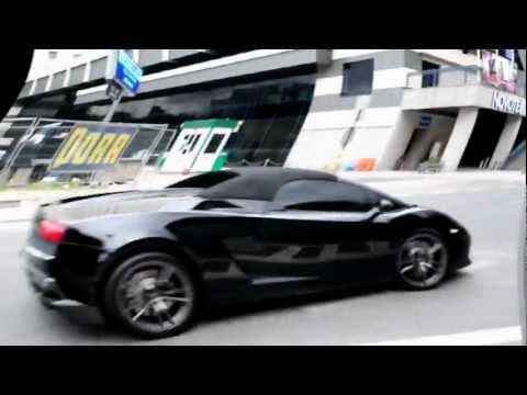 MAD Lamborghini Gallardo LP 560-4 Spyder drift and acceleration in the city then hits the curb.
