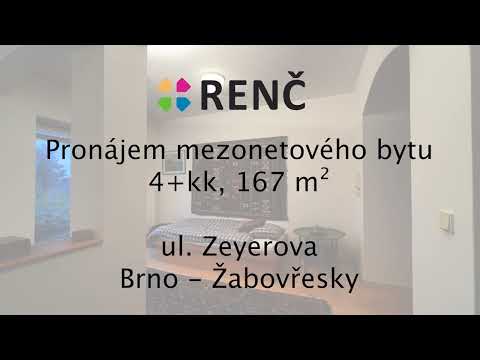 Video Pronájem mezonetového bytu 4+kk o výměře 167  m2 v Brně - Žabovřeskách, na ulici Zeyerova