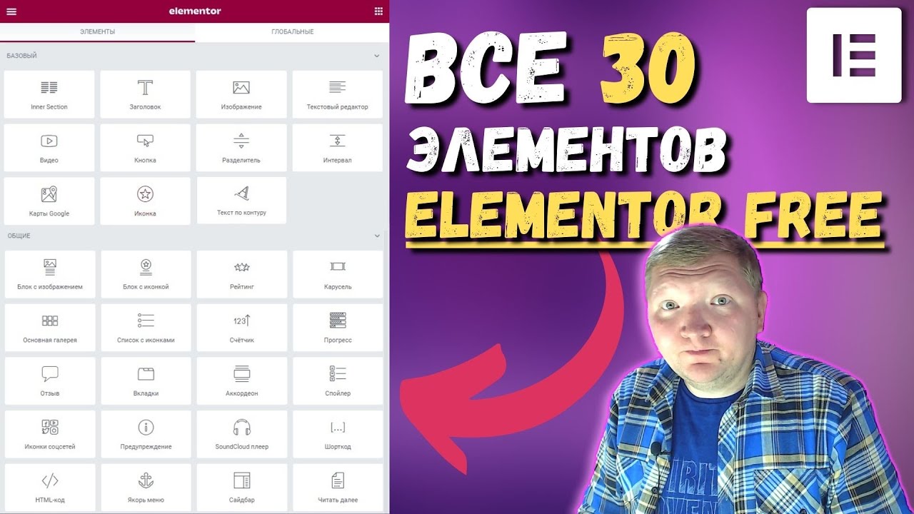 ОБЗОР 30 элементов в бесплатном Elementor Free (конструктор сайта на WordPress)